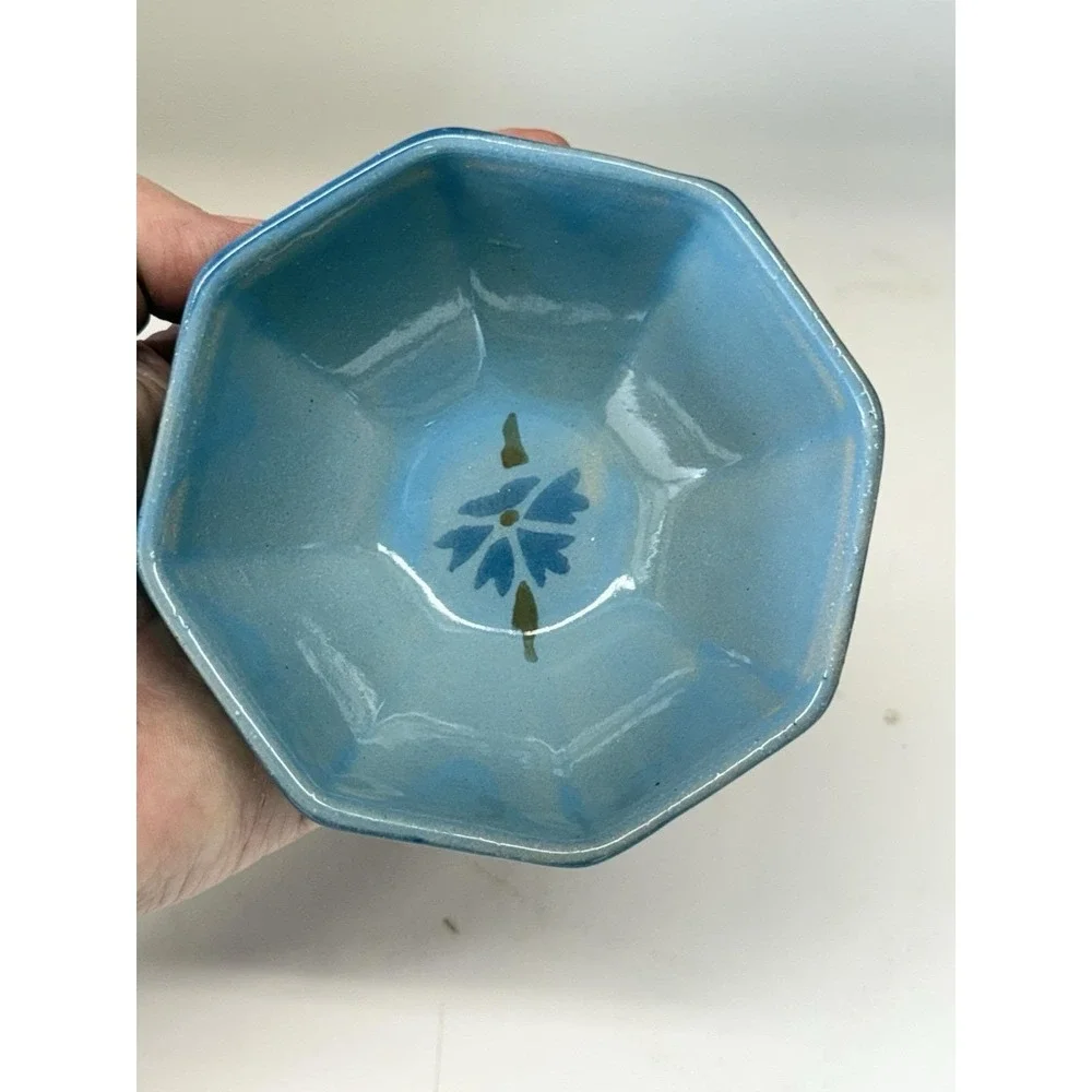 Vintage Blue Art Pottery Nesting Measuring Bowls Stoneware MCM Kitchen Set Of 4